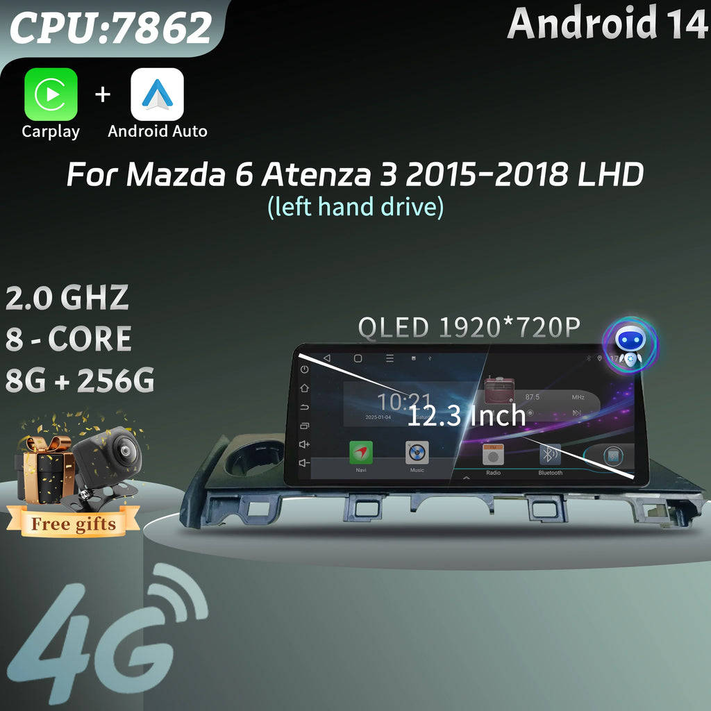 12.3" For Mazda 6 Atenza 3 2015-2018 Left Hand Drive Car Radio Multimedia Wireless Carplay