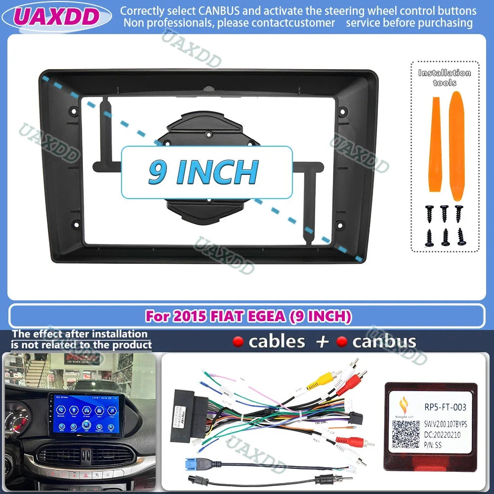 For 2015 FIAT EGEA 9inch 2 Din Car stereo radio Android frame panel fascia cable video har