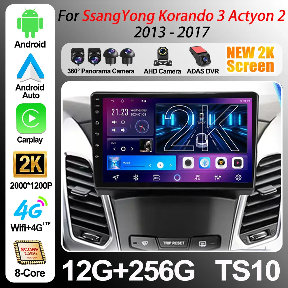 Android 16 For Ssangyong Korando 3 Actyon 2 2013-2017 Stereo Car Radio Multimedia Video Pl | AUTOKITSHOP