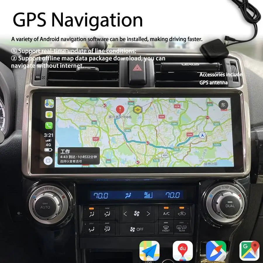 12.3" Android Screen For Toyota 4Runner 4 Runner 2009-2019 GPS Wireless CarPlay Auto Stere