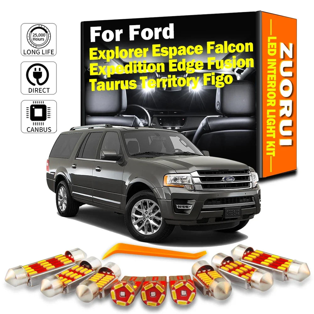 LED Interior Light Kit for Ford Explorer Espace Edge Fusion Expedition Taurus Territory Figo Falcon - Canbus Error-Fr...