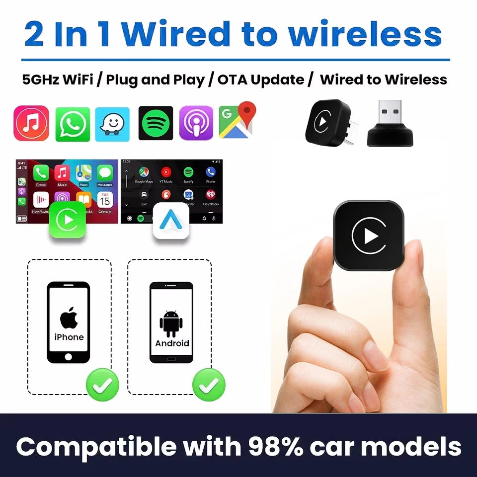 2in1 Wireless CarPlay Dongle Wireless Android Auto Adapter AI Smart Box Car Intelligent Sy | AUTOKITSHOP