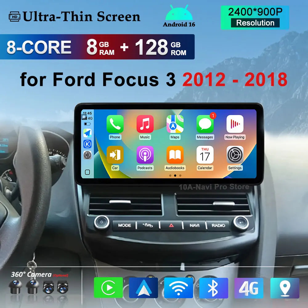 Android 16 GPS Navigation 12.3 inch for Ford Focus 3 2012 - 2018 4G DSP Stereo Car Radio V