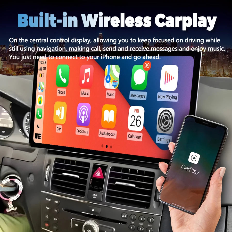 13.3" 2K Qled Screen Car Radio For Mercedes Benz C Class C180 C200 C260 C300 Navigation GP | AUTOKITSHOP