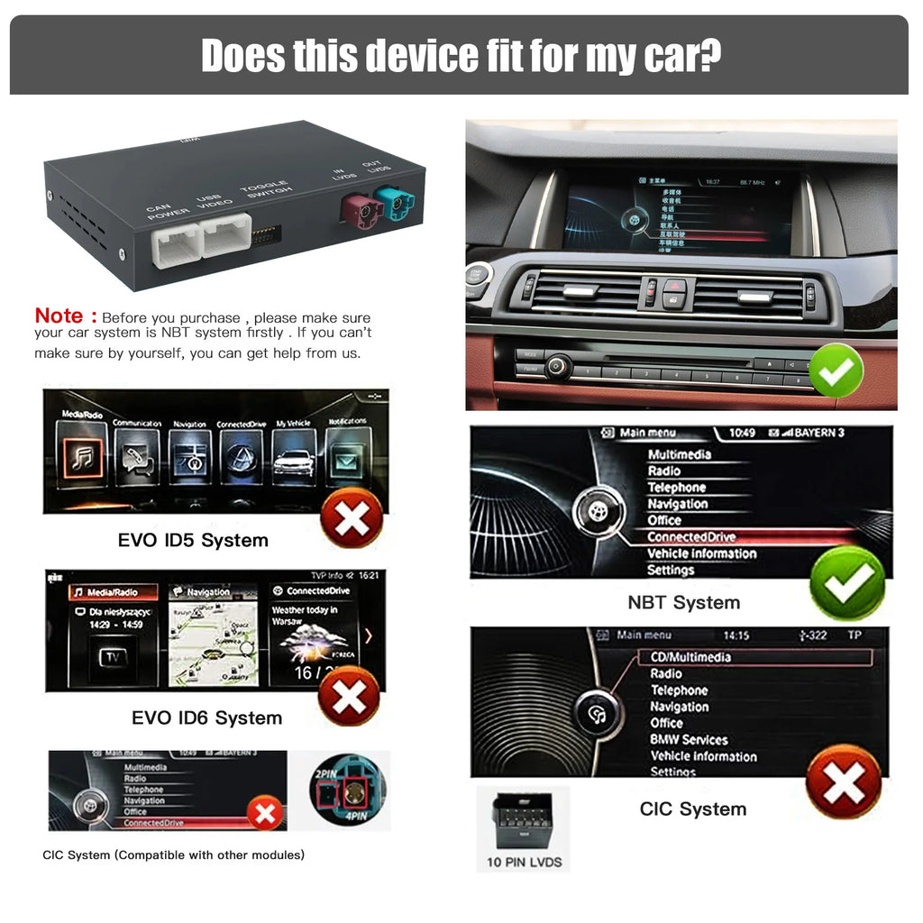 CARABC Wireless CarPlay Android Auto For BMW NBT CIC EVO 1 2 3 4 5 6 7 Series X1 X3 X4 X5