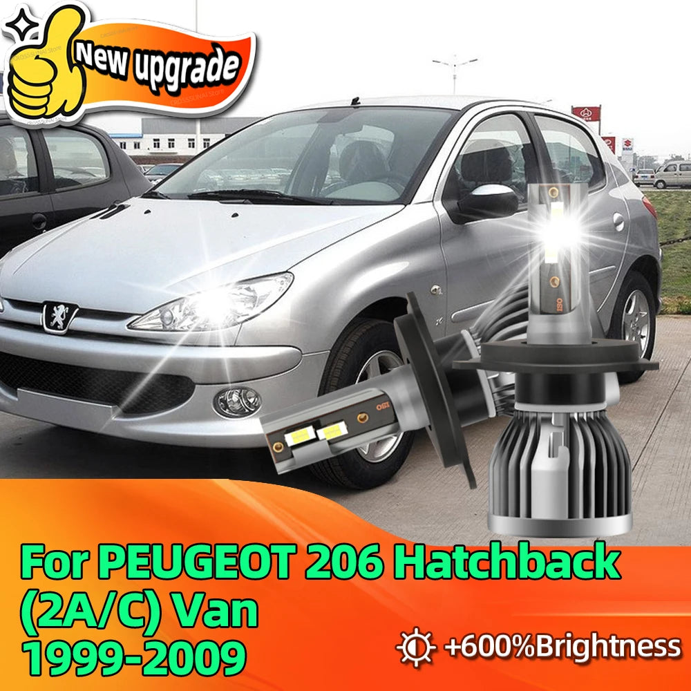 LED Headlight 30000LM 6000K H4 Auto Lamp CSP Chip FOr PEUGEOT 206 Hatchback 2AV C Van1999