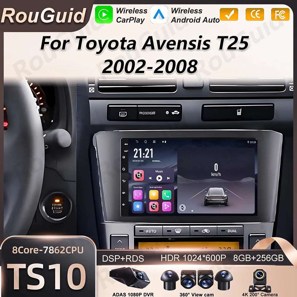 Android Auto Car Radio For Toyota Avensis T25 T250 2002 2003 2004 2005 2006 2007 2008 Carp | AUTOKITSHOP