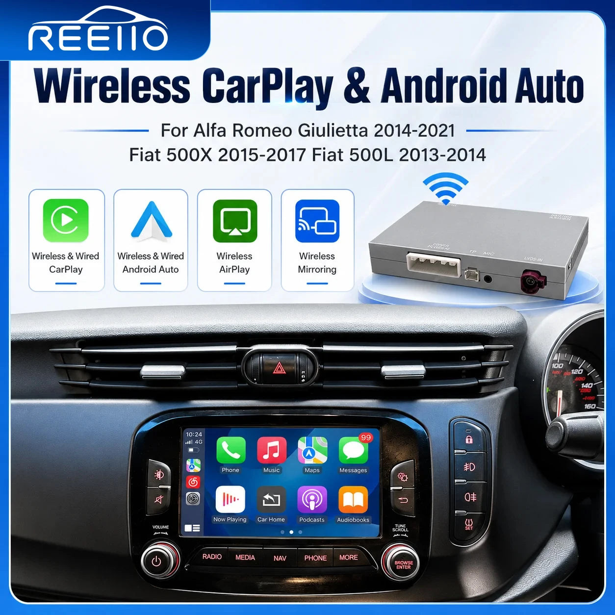 Wireless Apple CarPlay Android Auto Interface For Alfa Romeo Giulietta 2014-2021 Fiat 500X