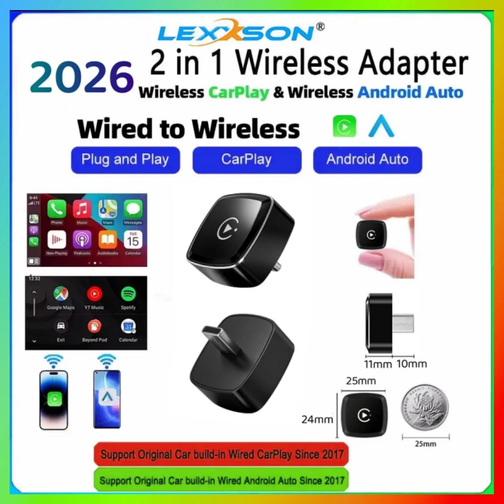 LEXXSON 2026 Ultra Mini Wireless CarPlay Adapter Wireless Android Auto AI Smart Box Intell | AUTOKITSHOP