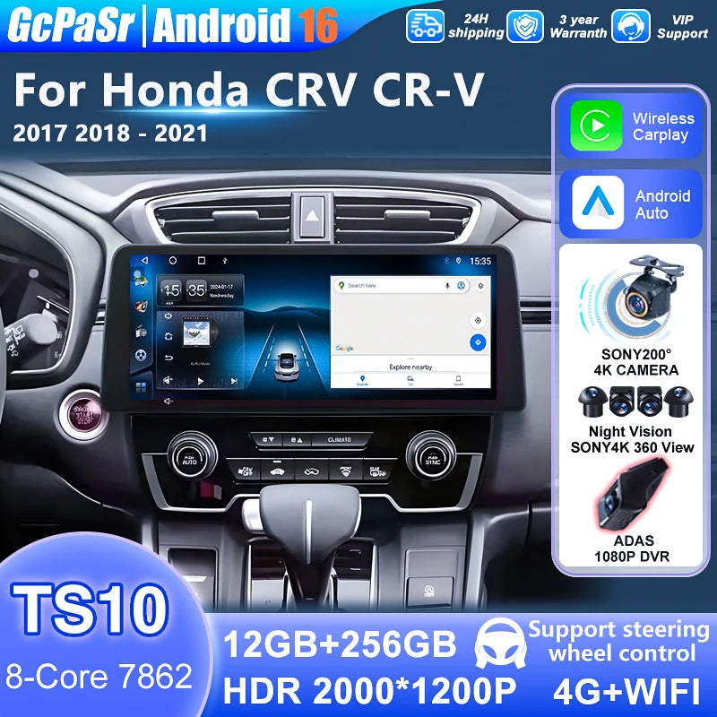 12.3" Android Carplay Car Radio For Honda CRV CR-V 2017 2018 2019 2020 2021 Car Multimedia