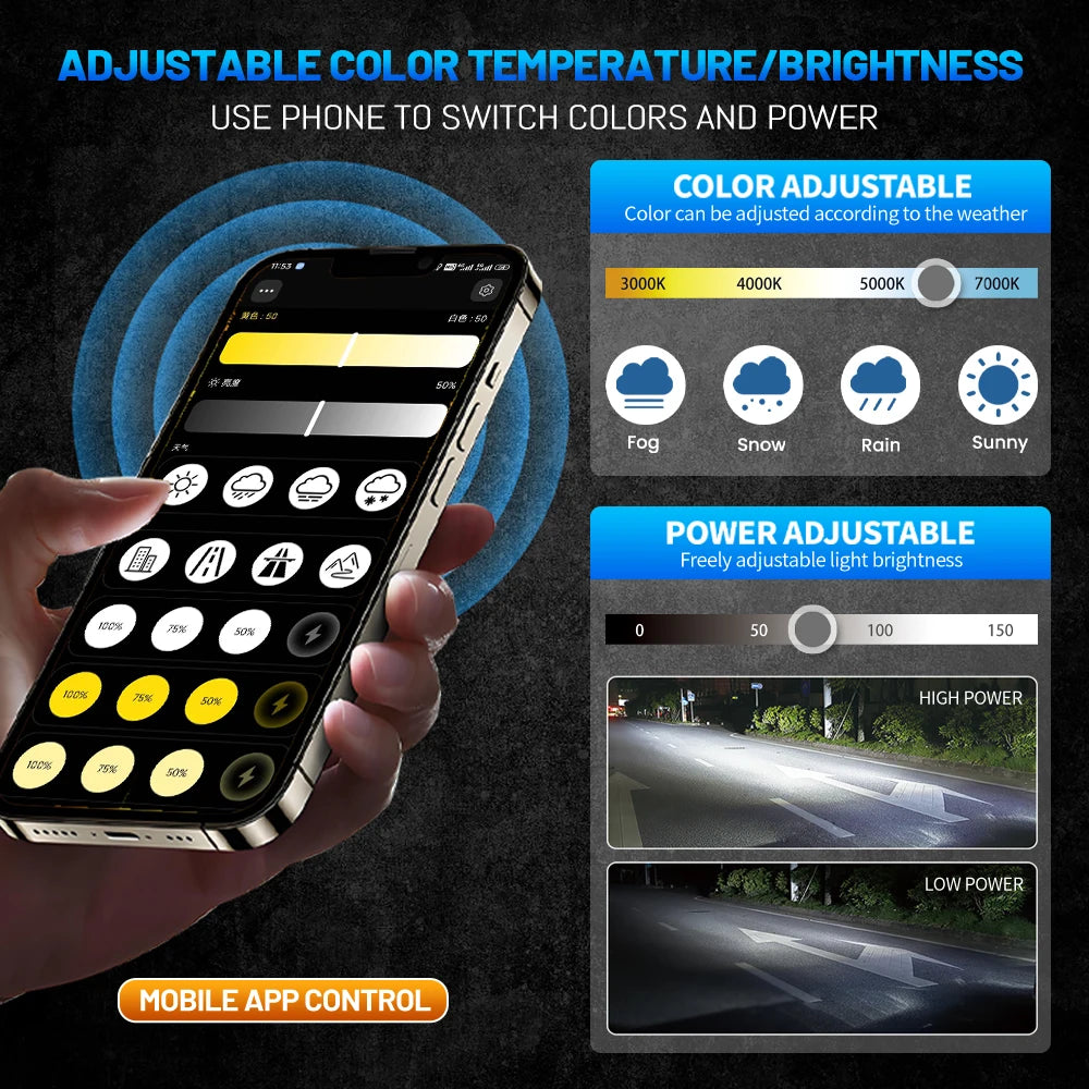 H7 LED Headlight Bluetooth APP Control Color 4800W H4 LED H1 H11 9005 9006 HB3 HB4 Auto Bu