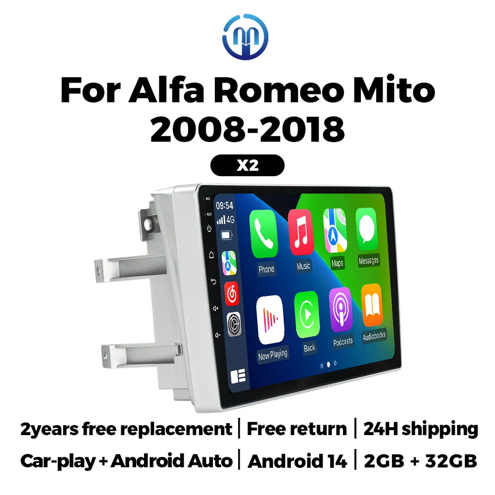 Wireless CarPlay Auto Radio Stereo for Alfa Romeo MiTo 955 2008 - 2016 Android 14 Car Mult | AUTOKITSHOP