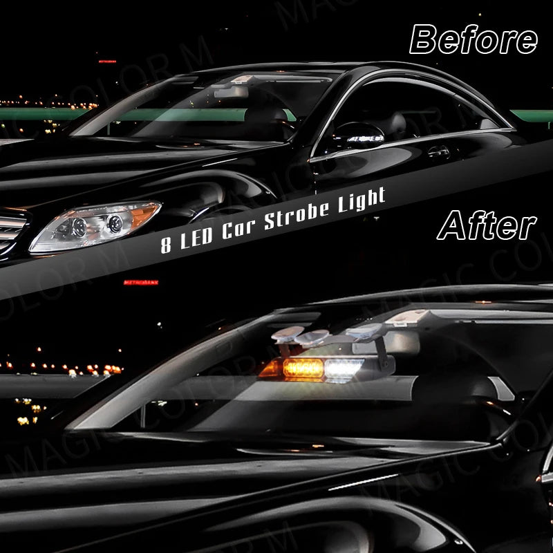 LED Car Strobe Light For Emergency Flash Warning Lamp Windshield Bar 8 Beads Red Blue Ambe | AUTOKITSHOP