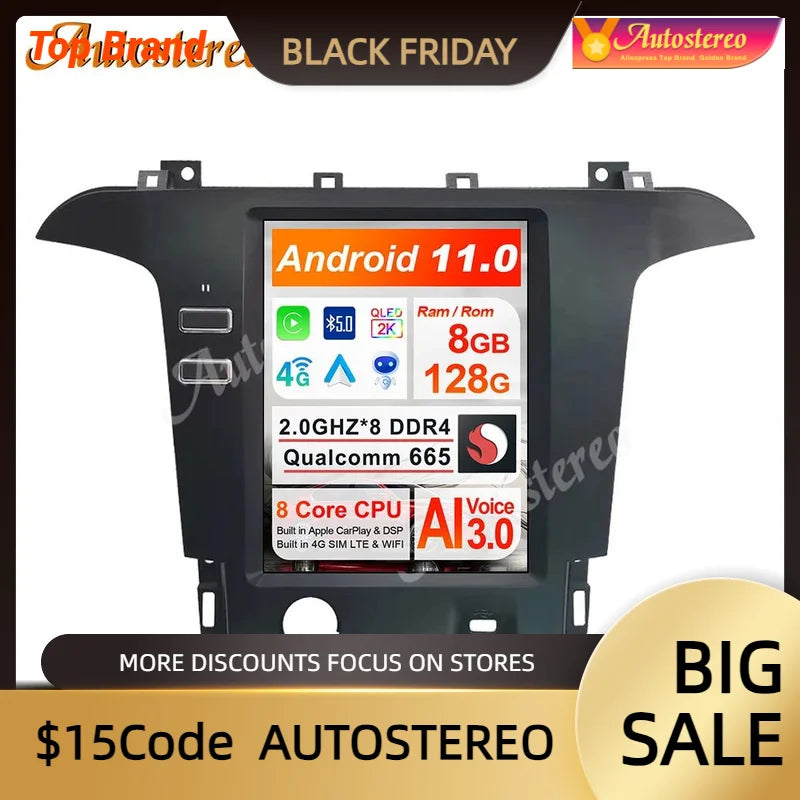 Qualcomm Snapdragon Android Carplay For Ford Galaxy S Max 2007-2015 Tesla Style Car Multim