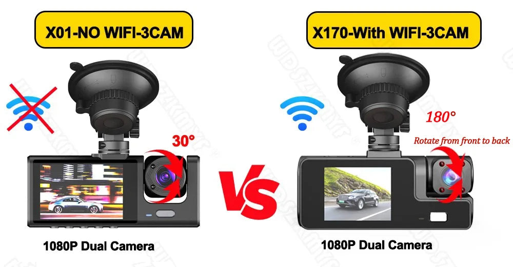 3Camera Dash Cam 2cam Car Camera 1080P Video Recorder WIFI Car DVR Front Rear View Camera Night Vision Black Box Car Accessories