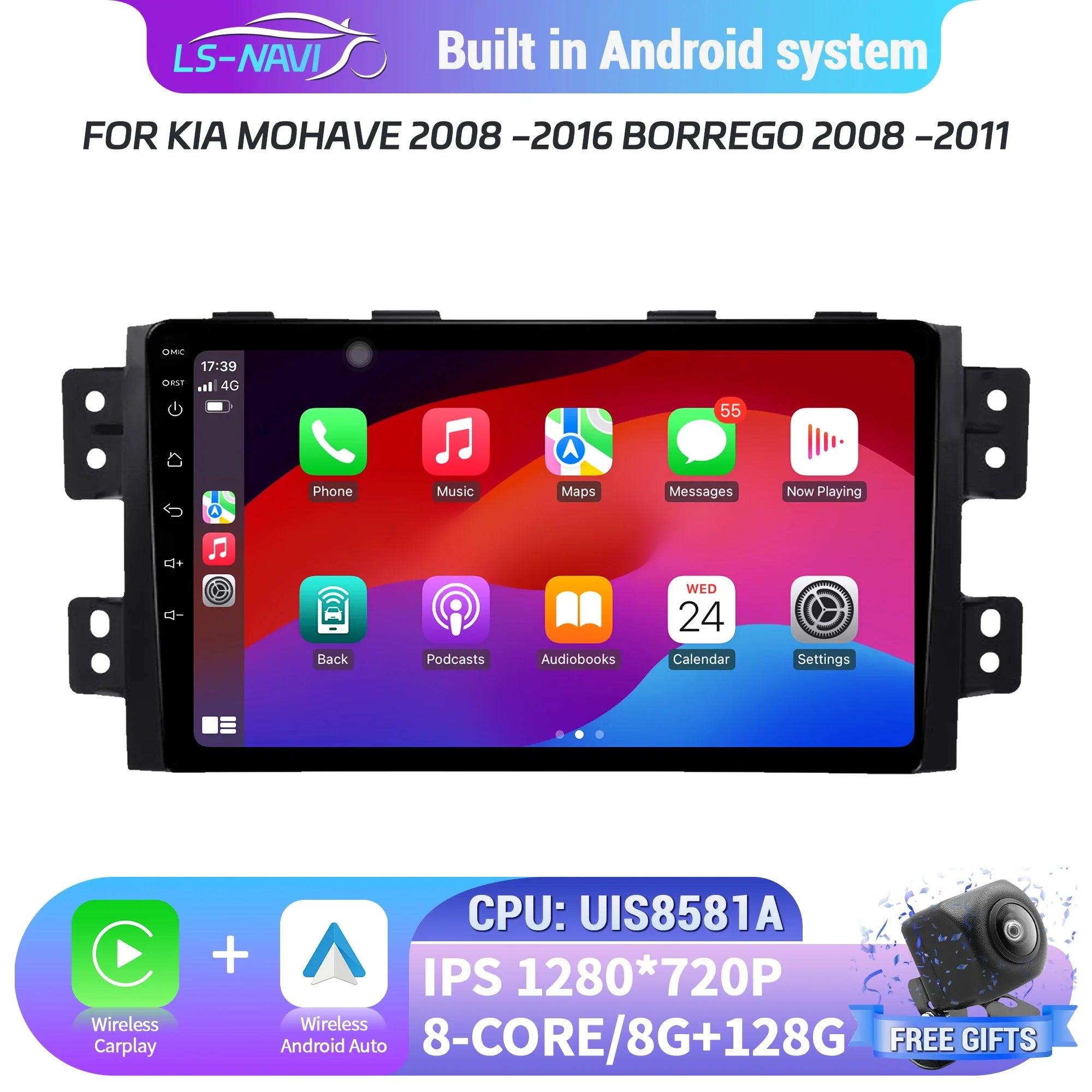For Kia Mohave 2008-2016 Borrego 2008-2011 Android 14 Car Radio 4G GPS Wireless Bluetooth