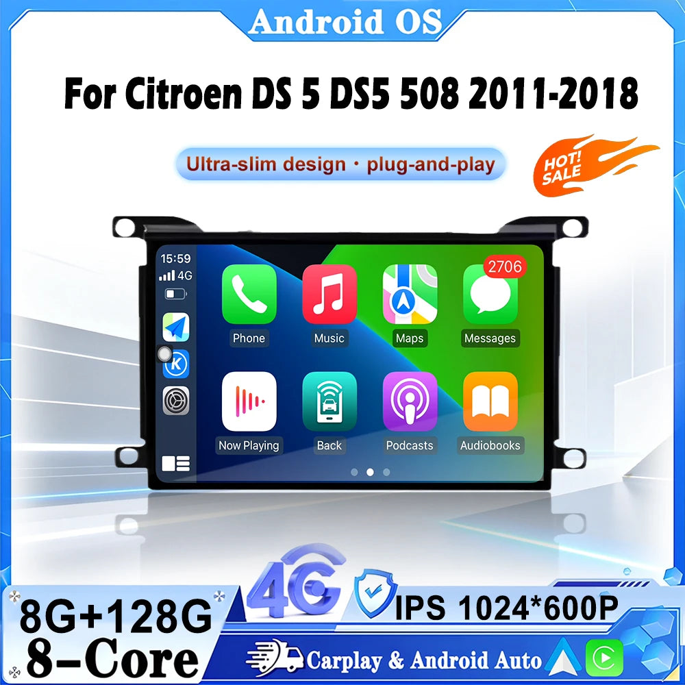 7 inch DSP Stereo for Citroen DS5 2010 2011 20122013-2017 Android Auto GPS Navigation Wire