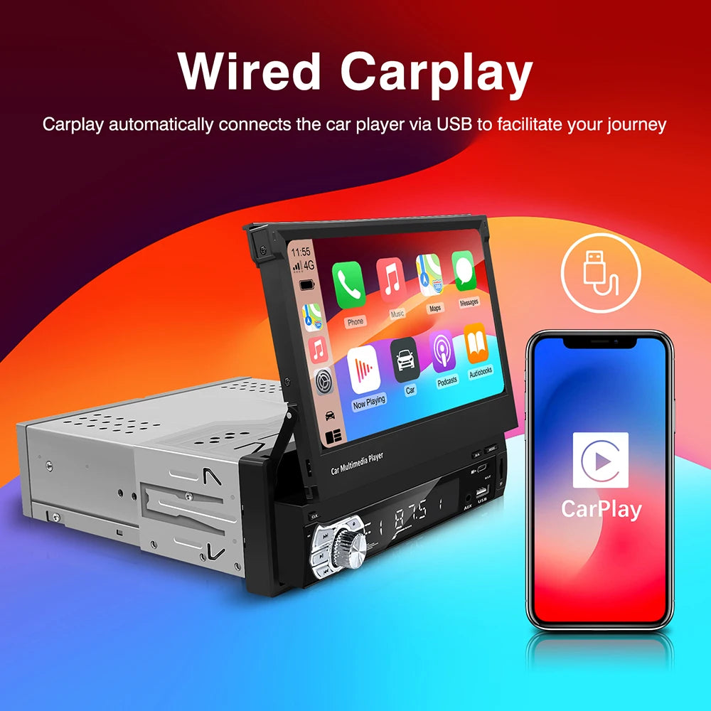 Universal 7" 1din Retractable Screen Car Radio Android Auto Carplay Multimedia Video Playe | AUTOKITSHOP