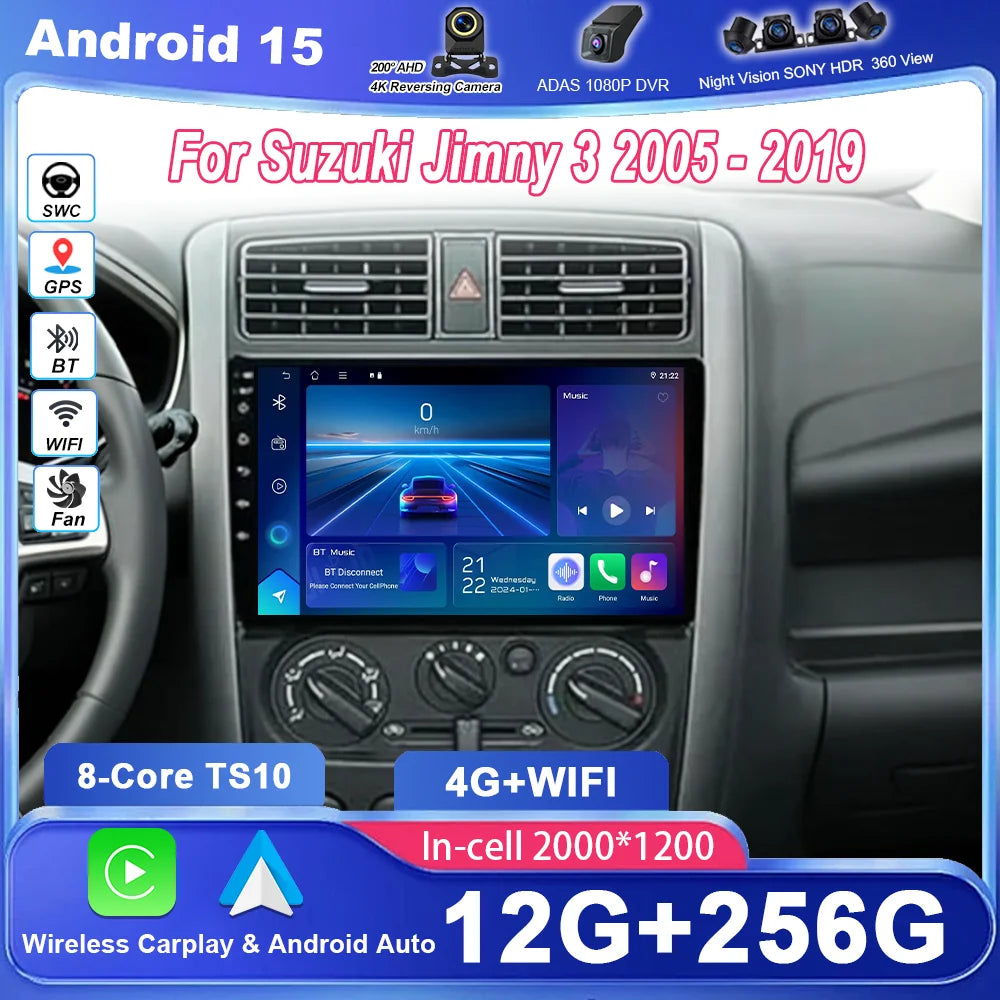 Android 15 Radio Stereo For Suzuki Jimny 3 2005 -2019 Auto Multimidia Player GPS Navigatio