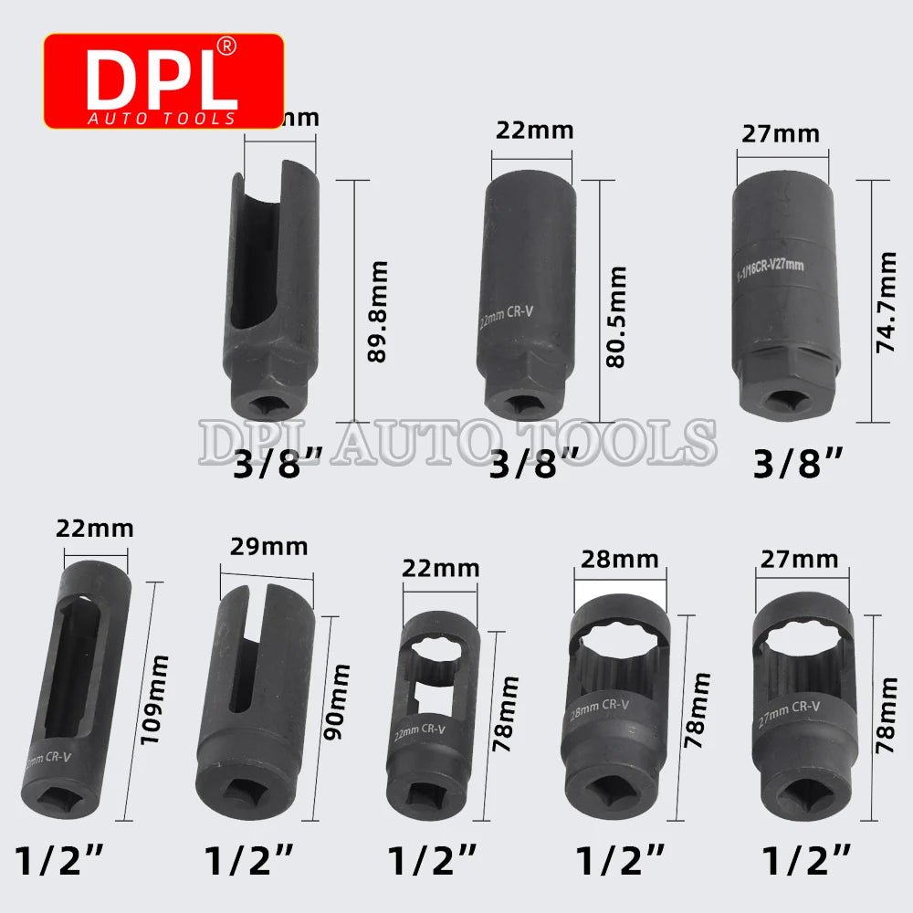 10PCS Drive 1/2 & 3/8 Oxygen Sensor Socket Wrench Disassembly Tools Install Offset Vacuum Sensor - Automotive LED Light