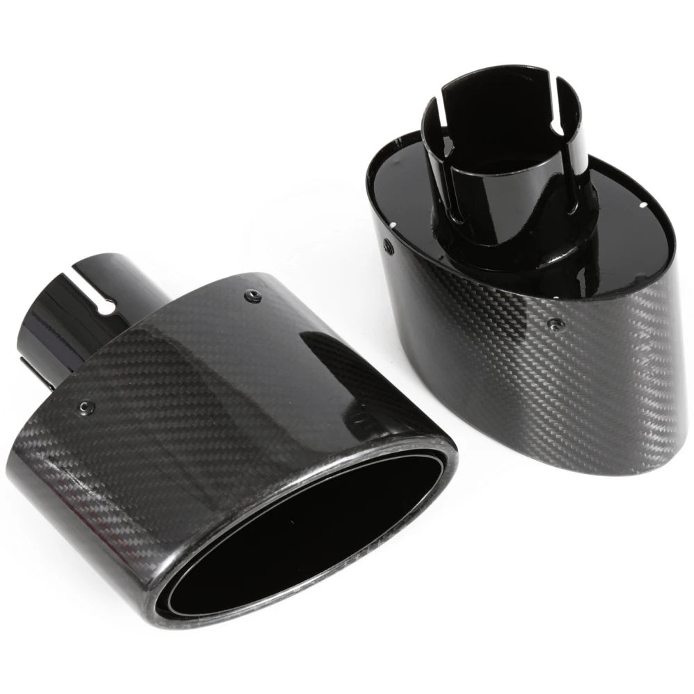 1PCS Remus Oval Glossy Carbon Fiber Curly Exhaust Tip Nozzle Universal Car Black Stainless Steel - Automotive LED Light