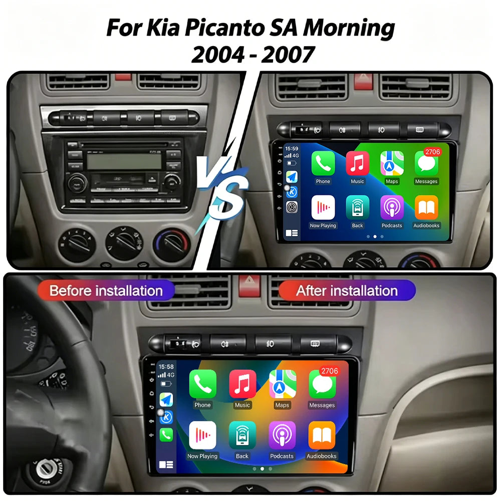 Android 16 For Kia Picanto SA Morning 2004-2007 GPS Navigation 9 inch Touch Screen Car Mul