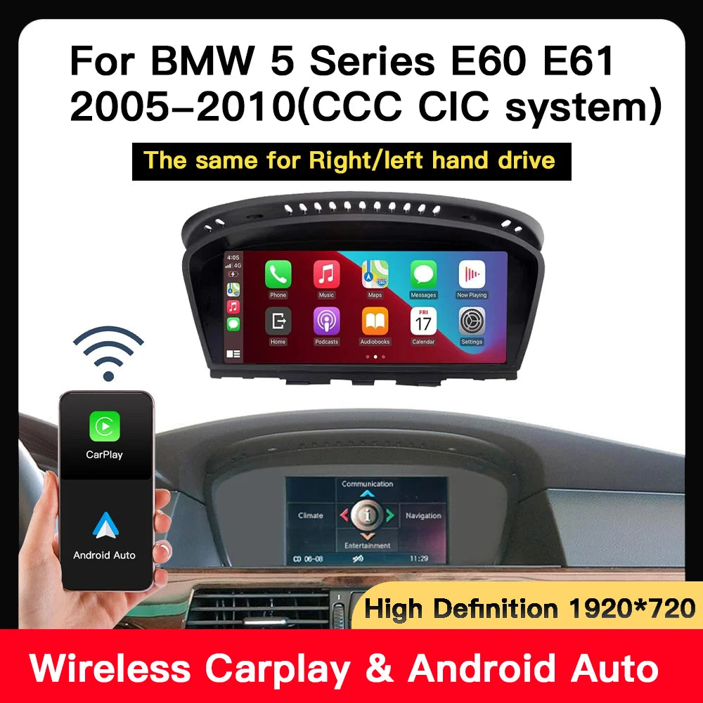 8.8' For BMW 3 5 Series Wireless Apple CarPlay Android Auto E90 E91 E60 E61 2005-2010 CCC