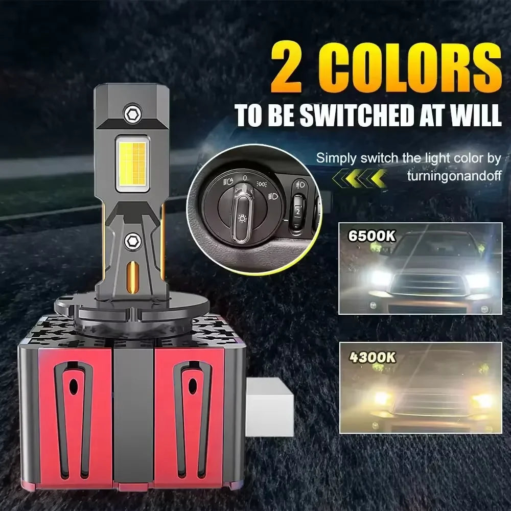 LED LED Headlights HID D1S D3S D8S 4500k and 6000k switchable wo-sided 56pcs CSP Chip 6500