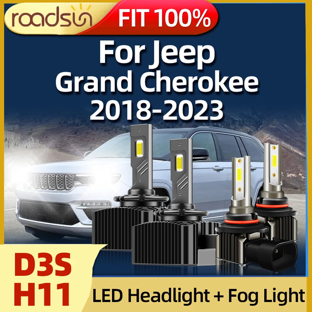 D3S LED Headlight For Jeep Grand Cherokee 2018 2019 2020 2021 2022 2023 30000LM HID 6000K