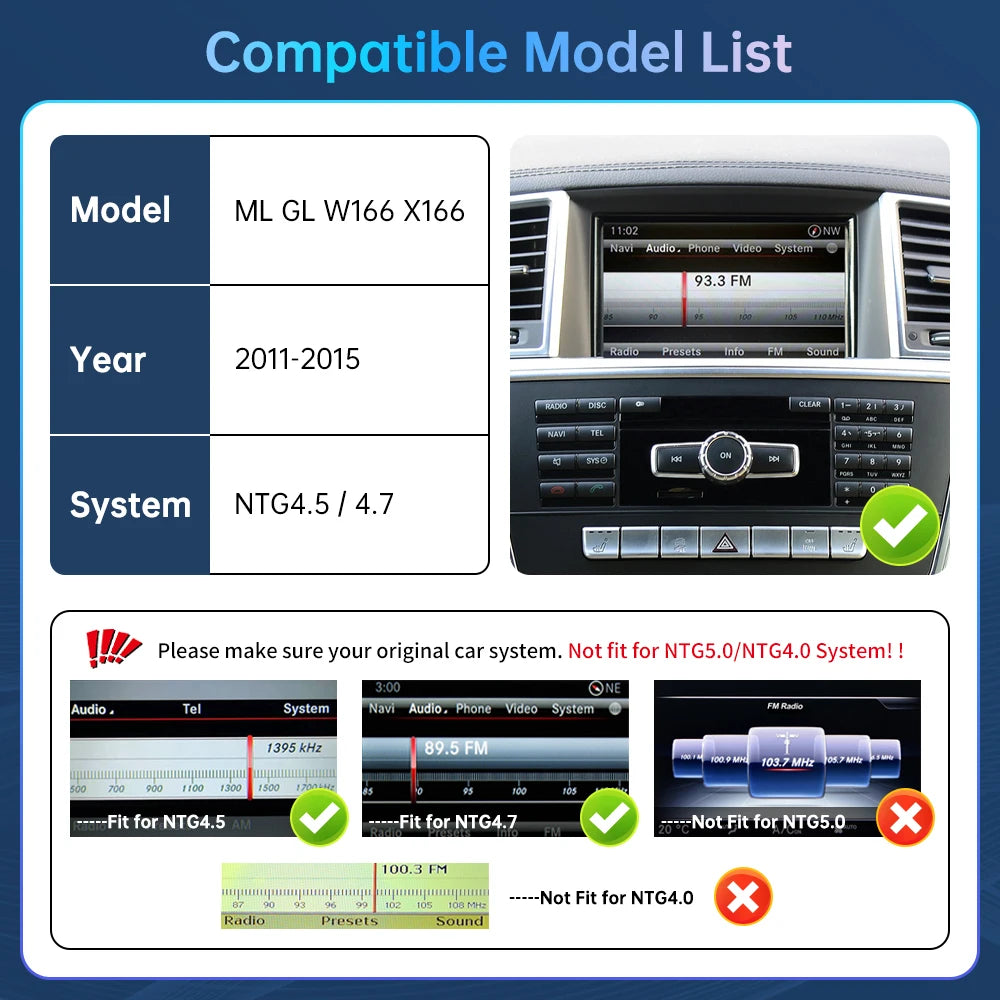 Road Top Wireless CarPlay Android Auto for Mercedes Benz ML GL W166 X166 2012-2015, with M | AUTOKITSHOP