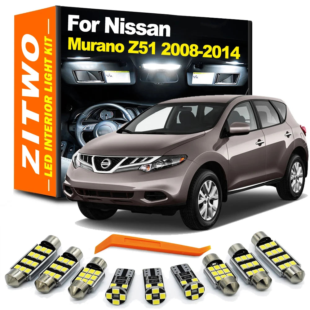 ZITWO 14Pcs Car LED Interior Dome Map Door Light Plate Trunk Lamp Kit For Nissan Murano Z51 2008 2009 2010 2011 2012 2013 2014