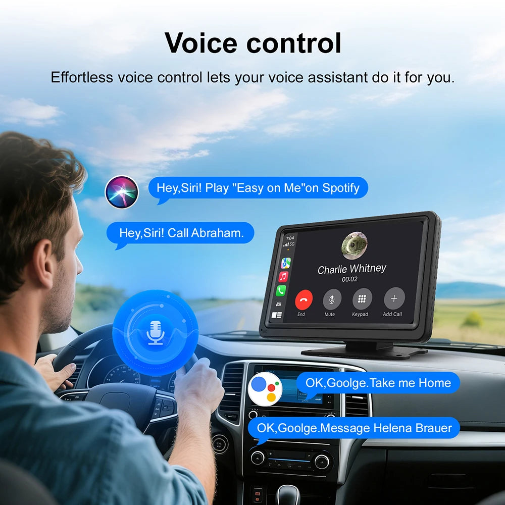 7 inch touchscreen portable CarPlay Screen with wireless CarPlay Android Auto Mirror Link | AUTOKITSHOP