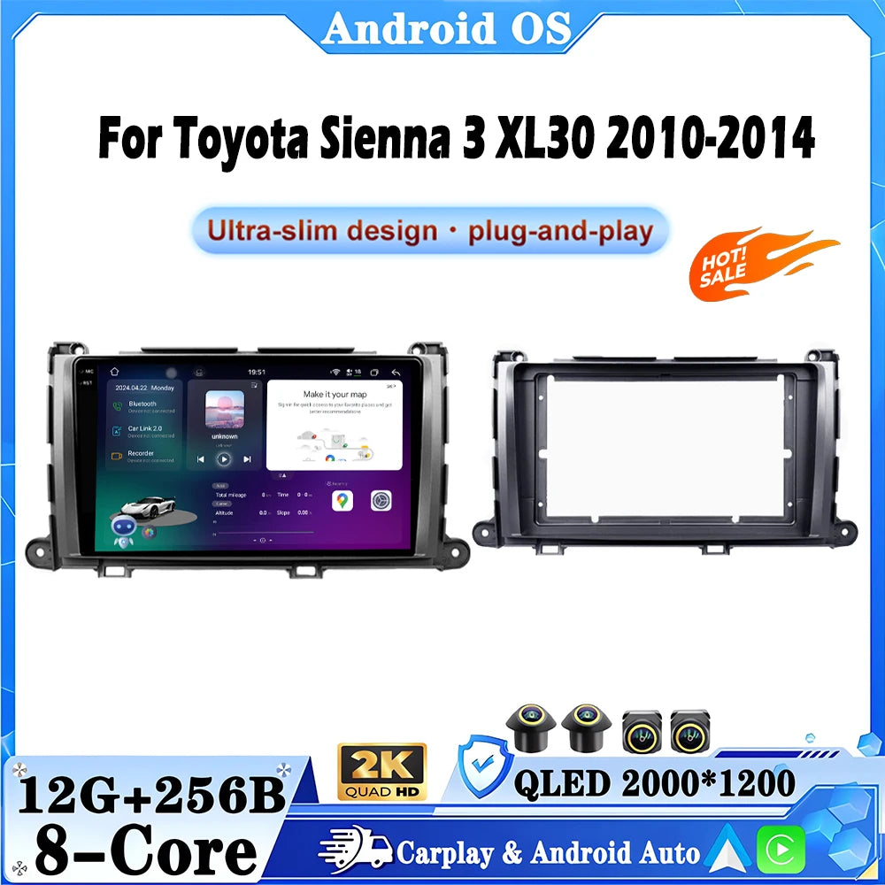 9 lnch For Toyota Sienna 3 XL30 2010-2014 Android 16 Car Radio Carplay HD Multimedia GPS S