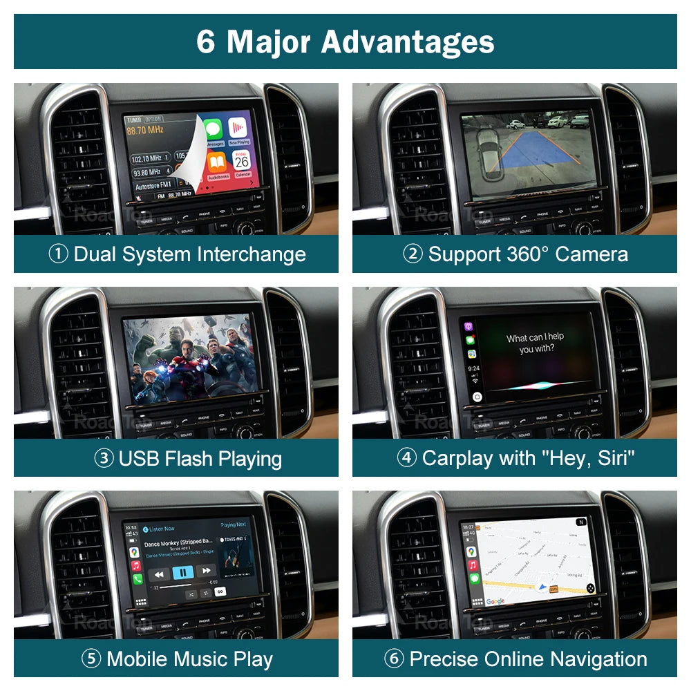 RoadTop Wireless CarPlay for Porsche Boxster 718 Macan Cayman Cayenne 911/918 PCM3.0 3.1 2