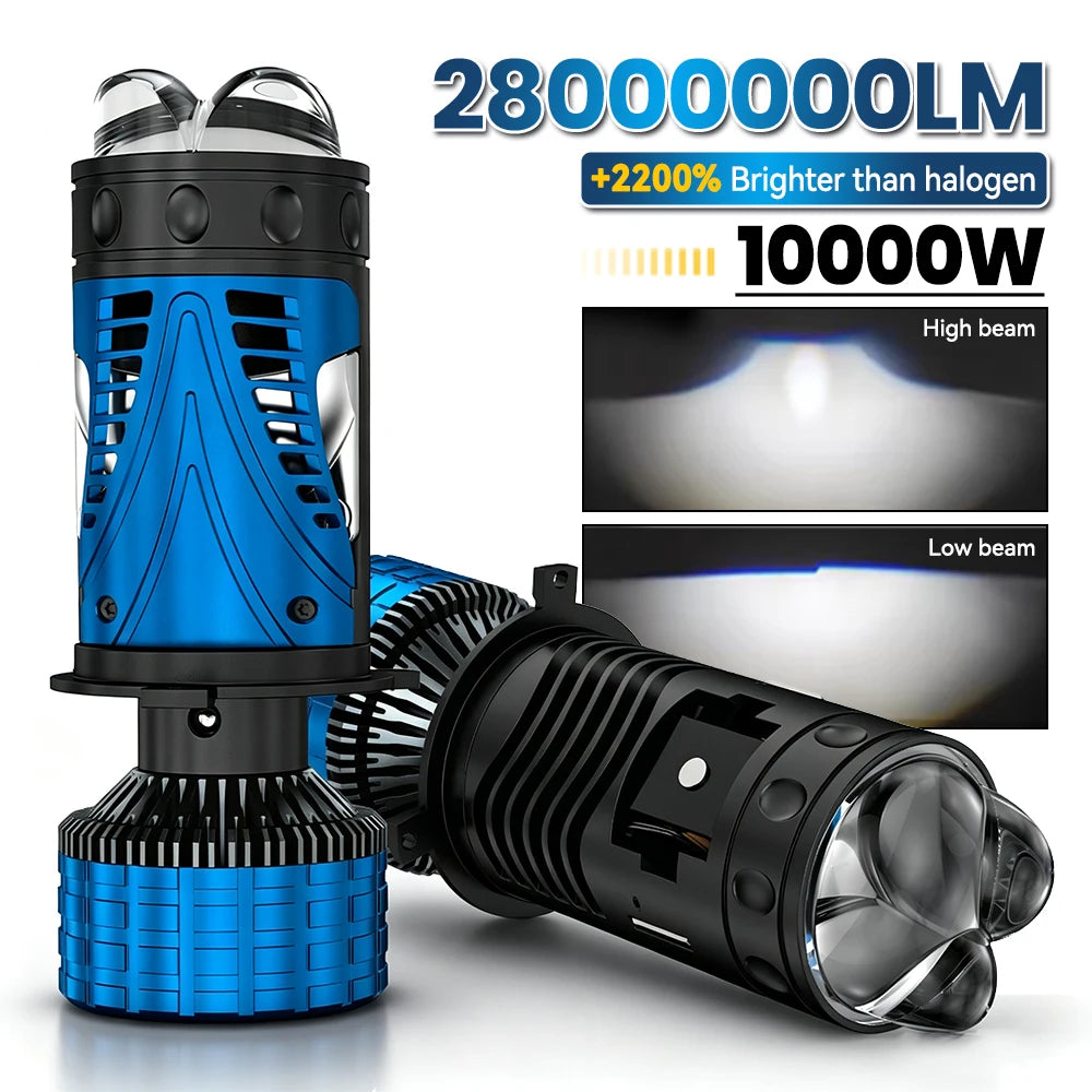 10000W H4 LED Headlight Bulb Projector Lens CANBUS Super Bright 28000000Lm 6500K Turbo Fan
