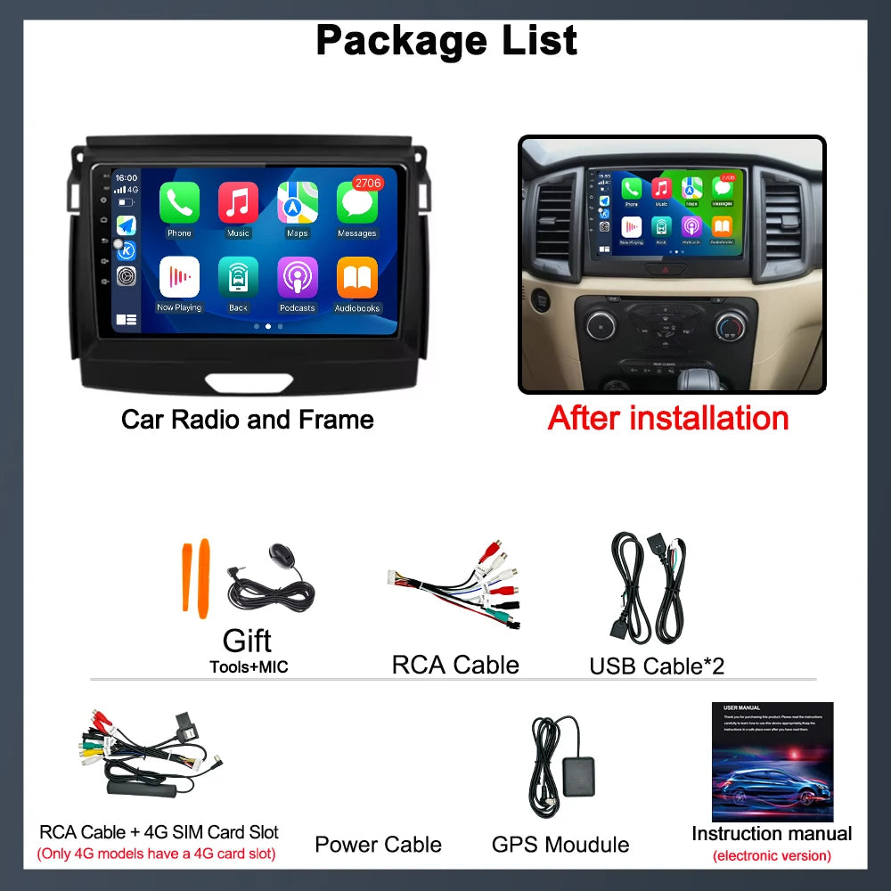 Android 16 For Ford Ranger 2015 2016-2020 Car Radio Multimedia Player GPS Navigation Camer | AUTOKITSHOP