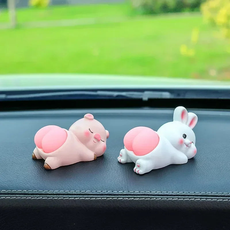 Cute Cartoon Car Ornaments Creative Panda Pig Doll Center Console Decorative Accessories Unpacki - Automotive LED Light