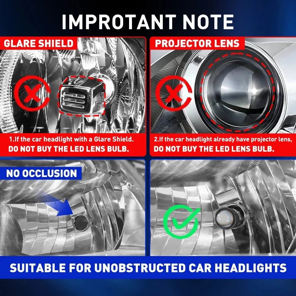 LHD H4 H7 LED Projector Mini Len Headlight Hi/Low Bulbs 50W Lens 6000K White Hi Lo Beam Fo