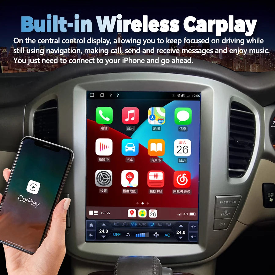 RHD 12.1" For Toyota Highlander 2001-2007 Toyota Kluger 2005 Grande Android 14 Car GPS Aut | AUTOKITSHOP