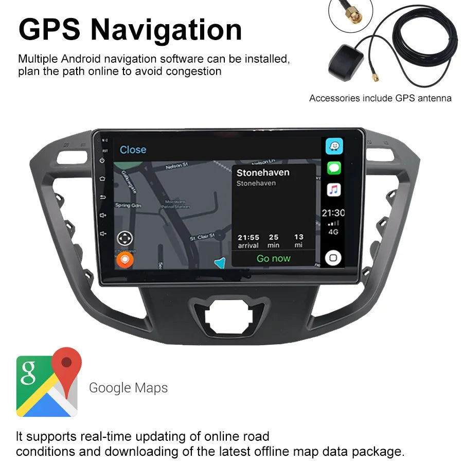 Car Radio For Ford Transit 2013-2016 AI Voice Android 14 2din Stereo Multimedia Video Play