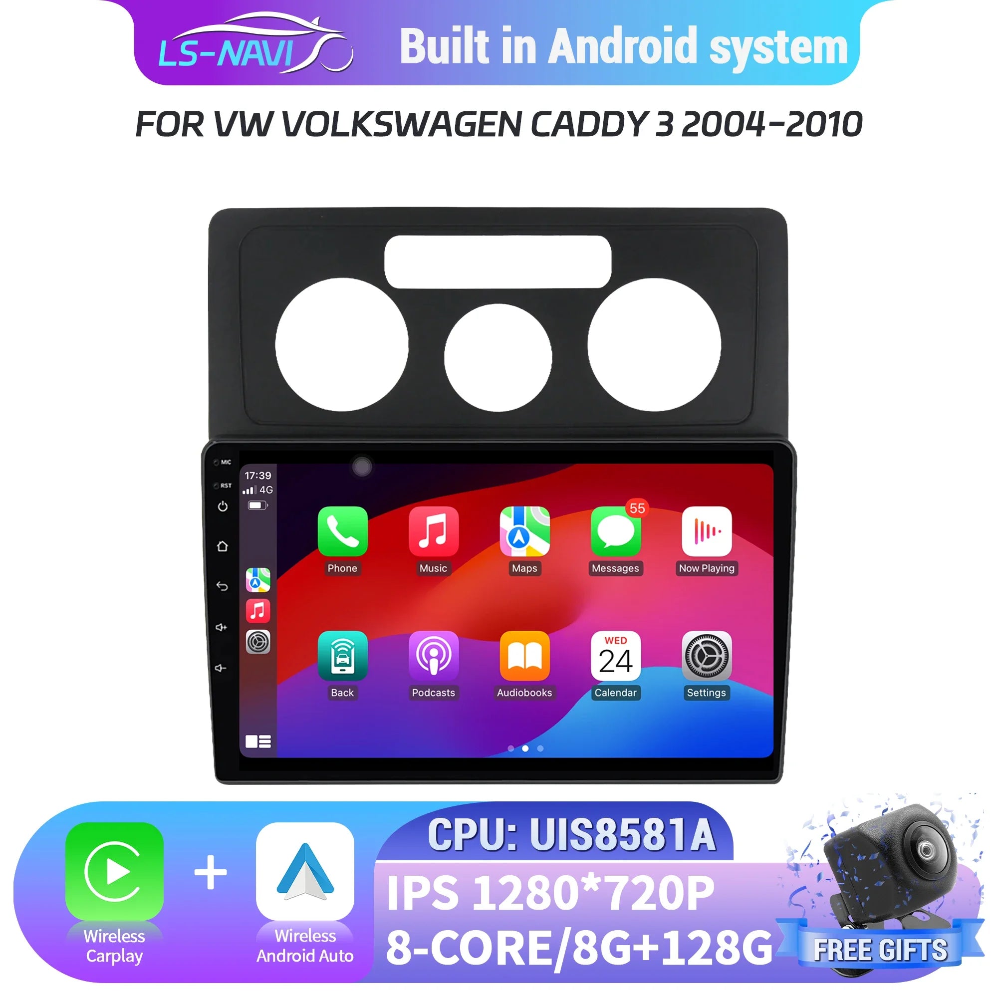 Android 14 For VW Volkswagen Caddy 3 2004-2010 Car Radio Multimedia Navigation GPS Wireles