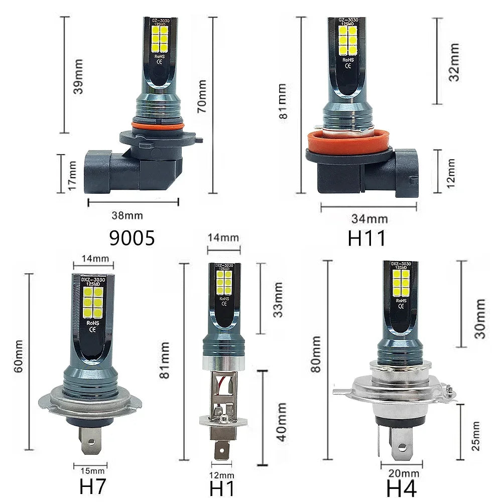 H4 H7 LED Headlight H11 H8 H9 H10 H1 H3 Car Fog Light Bulbs 9005 9006 Auto Driving Running