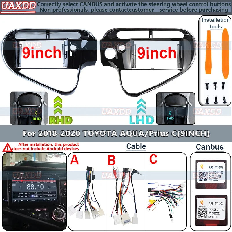 9 Inch For Toyota AQUA Prius C 2018-2020 Car Radio Fascia Car Radio Panel Wire Sleeve Fram