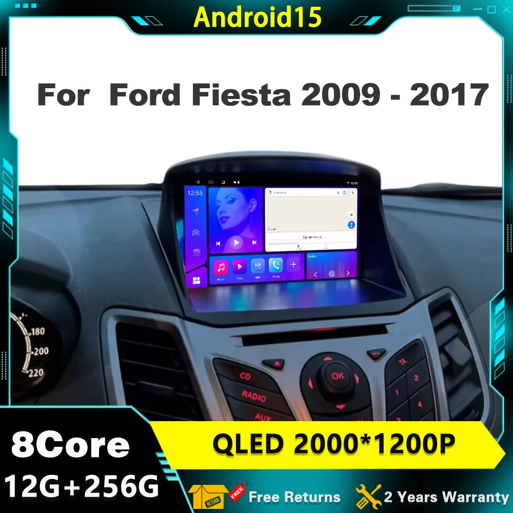Android 15 For Ford Fiesta Mk 6 2008-2016 Car Radio Carplay Multimedia Video Player touch
