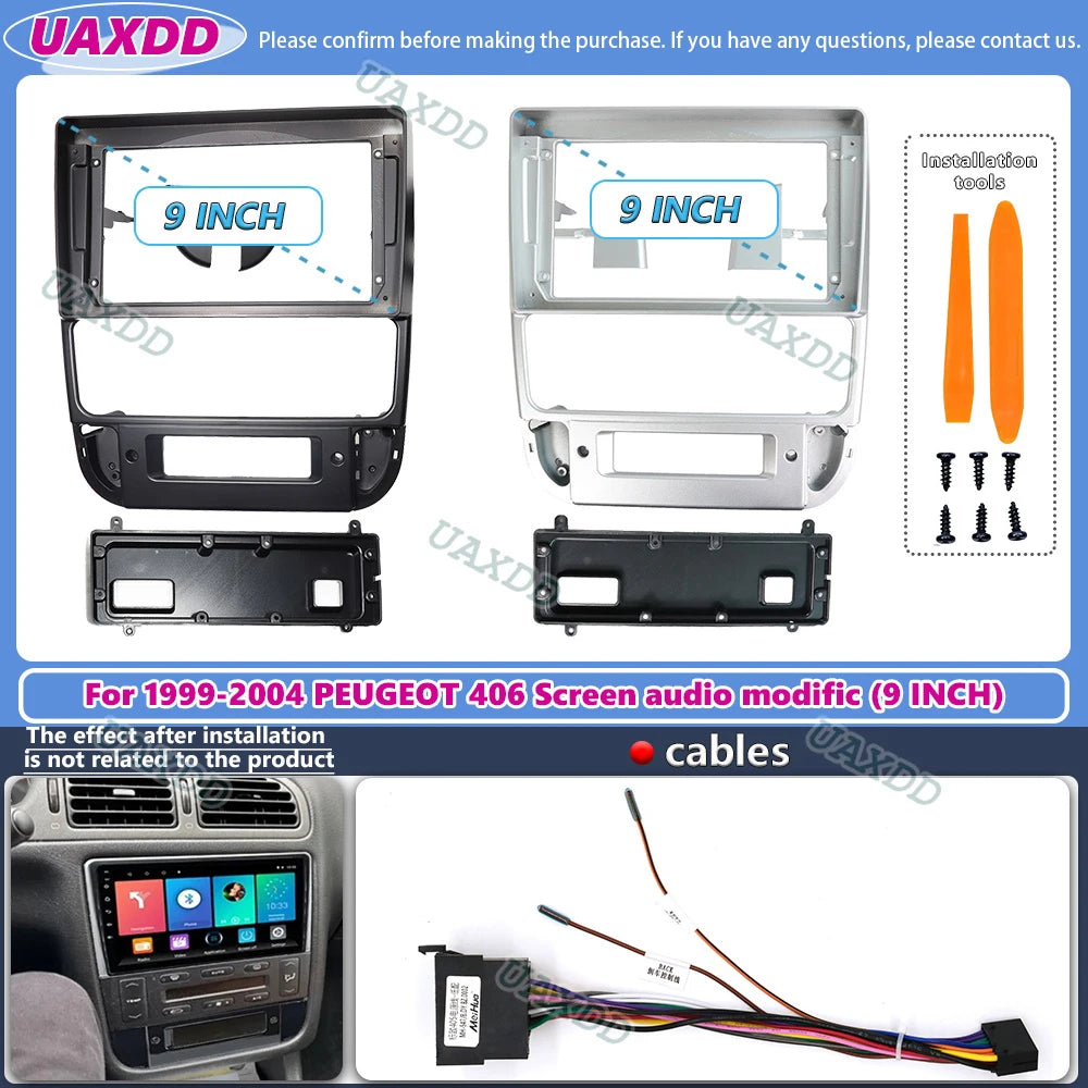 For 1999-2004 PEUGEOT 406 9inch Car stereo radio Android frame panel fascia cable video ha