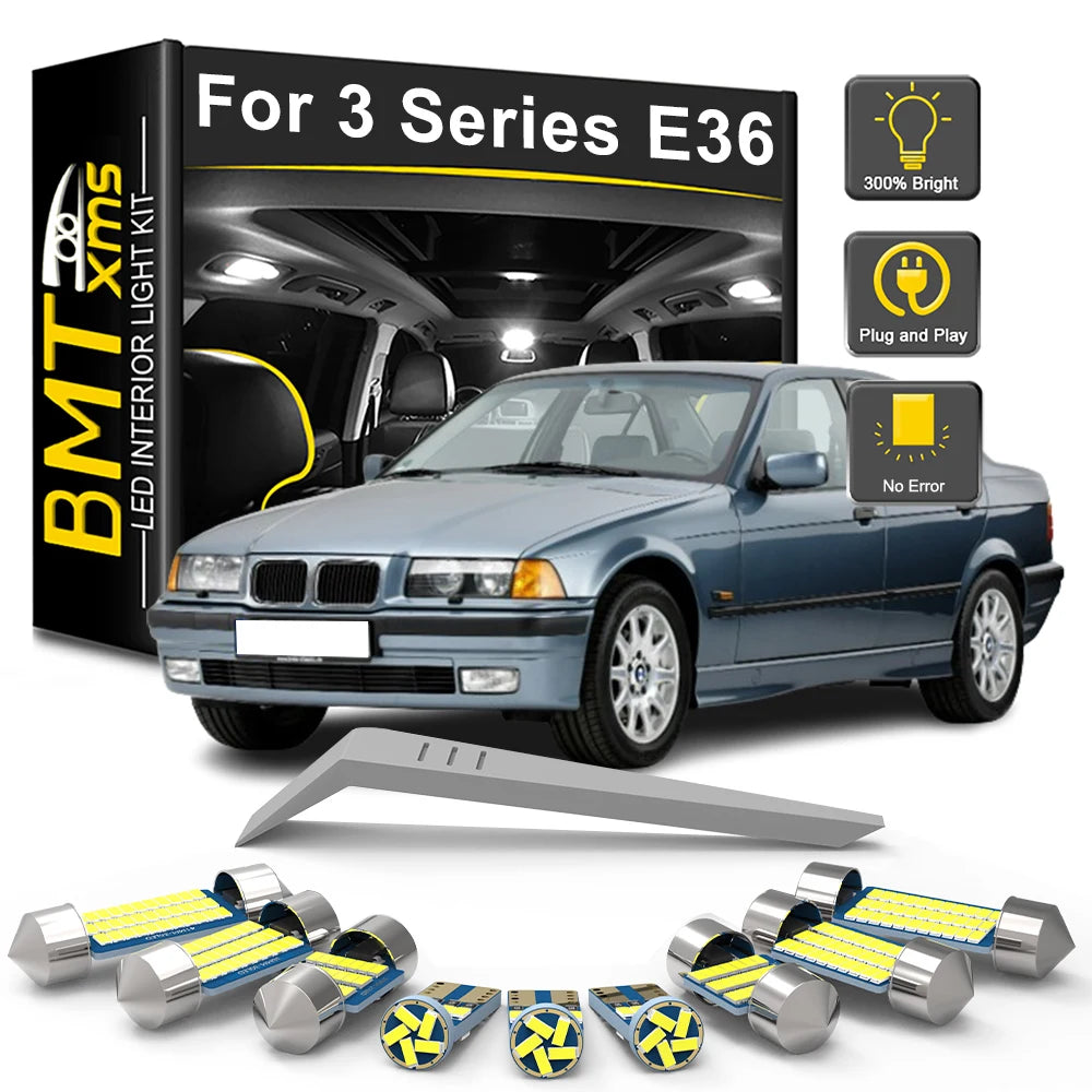 17-Piece LED Interior Light Kit for BMW 3 Series E36 Sedan Touring Coupe 1992-1995 - Canbus Dome Map Door Trunk Bulbs...