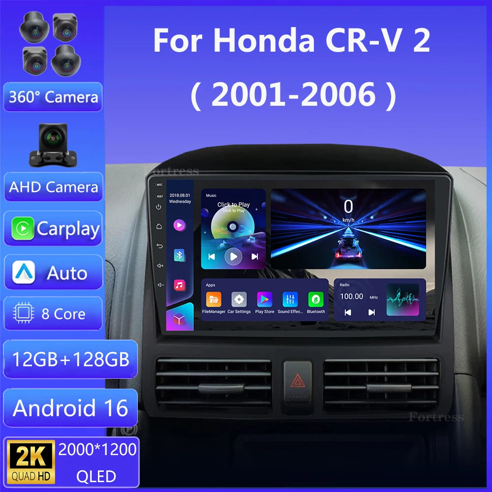 Android 16 Auto Multimedia Video Player For Honda CR-V CRV 2 2001 - 2006 Carplay GPS 2 Din