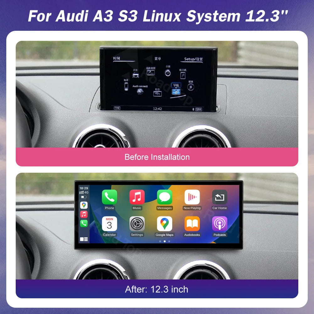 12.3" Linux Screen For Audi A3 S3 2014-2019 Car Multimedia Support Wireless CarPlay Androi | AUTOKITSHOP