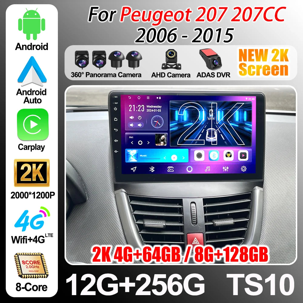 Android 16 For Peugeot 207 207cc 2006-2015 Car Radio Multimedia Video Player Stereo Head U | AUTOKITSHOP