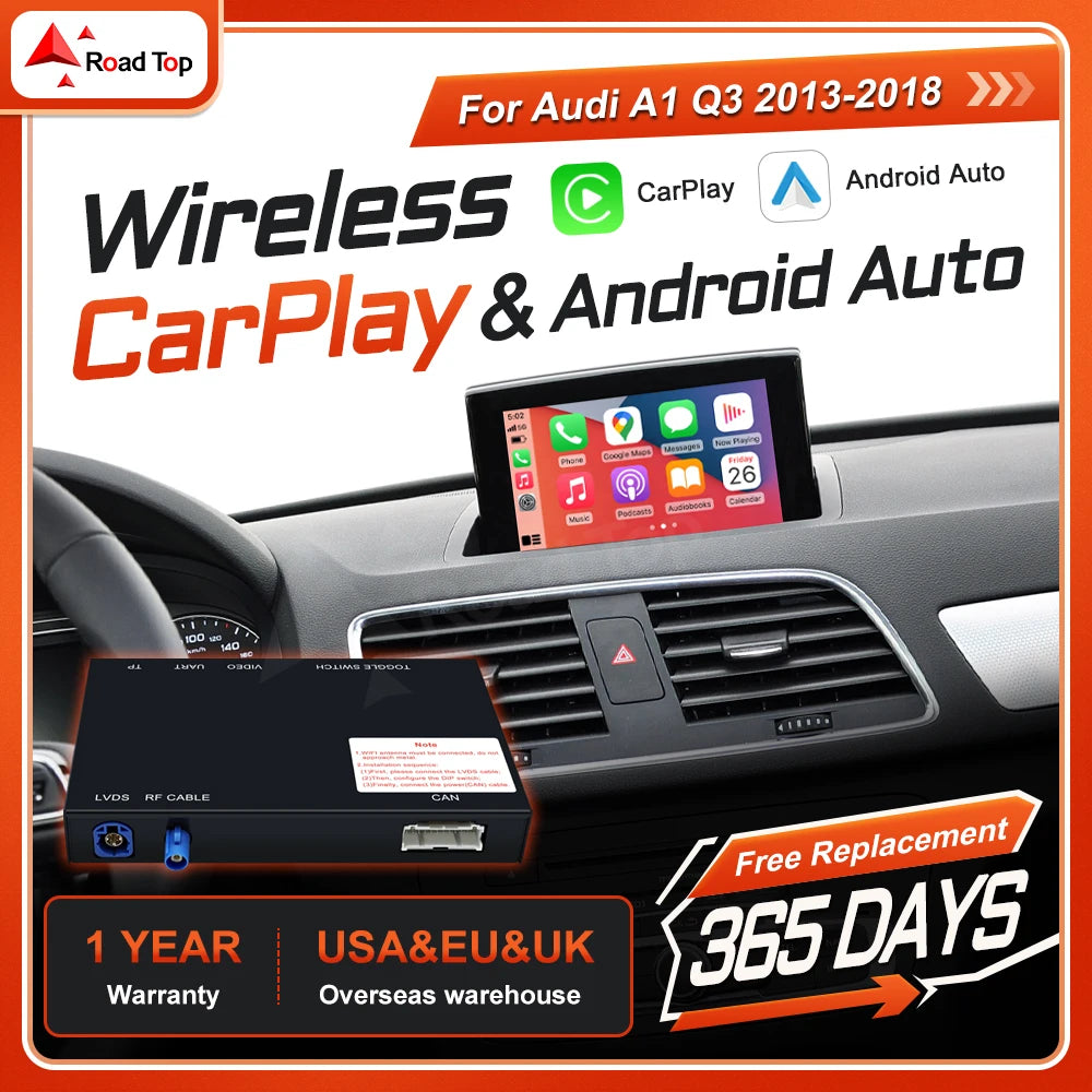 CN RoadTop Wireless CarPlay Android Auto Interface For Audi A1 Q3 2013-2018 with Mirror Li | AUTOKITSHOP